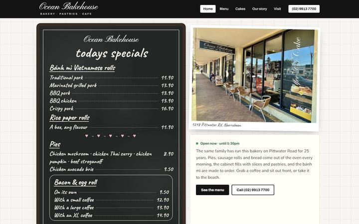 Ocean Bakehouse: the specials board