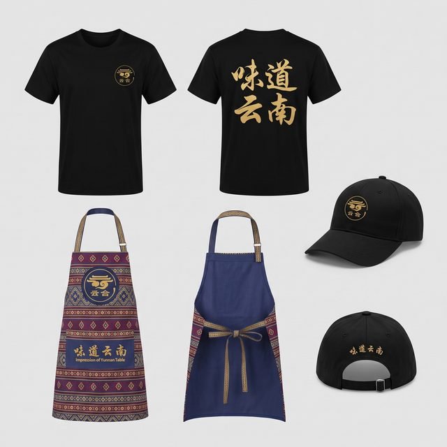 Staff tee mockup with the restaurant's calligraphy